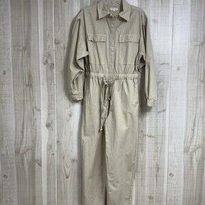 Good American Cinched Waist Jumpsuit Womens Sz 2 Med Collared Utilitarian Tan